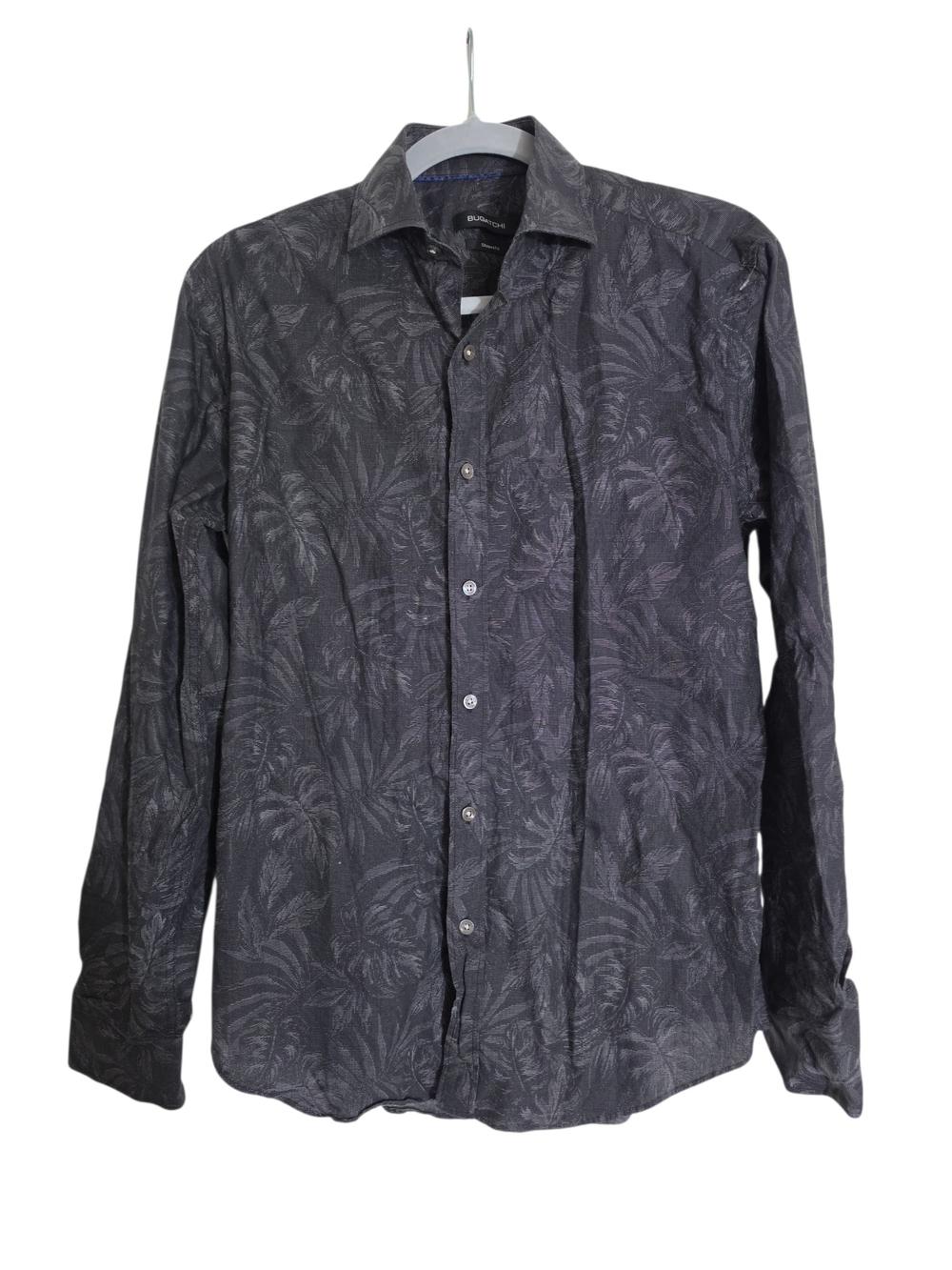 Bugatchi Men's M Black/Gray Printed Long-Sleeve Button-Up Shirt
